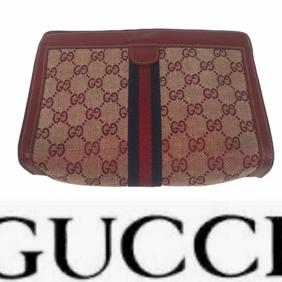Gucci Handbags - Rare Red GG Web Vintage Gucci P a r f u m Case Bag